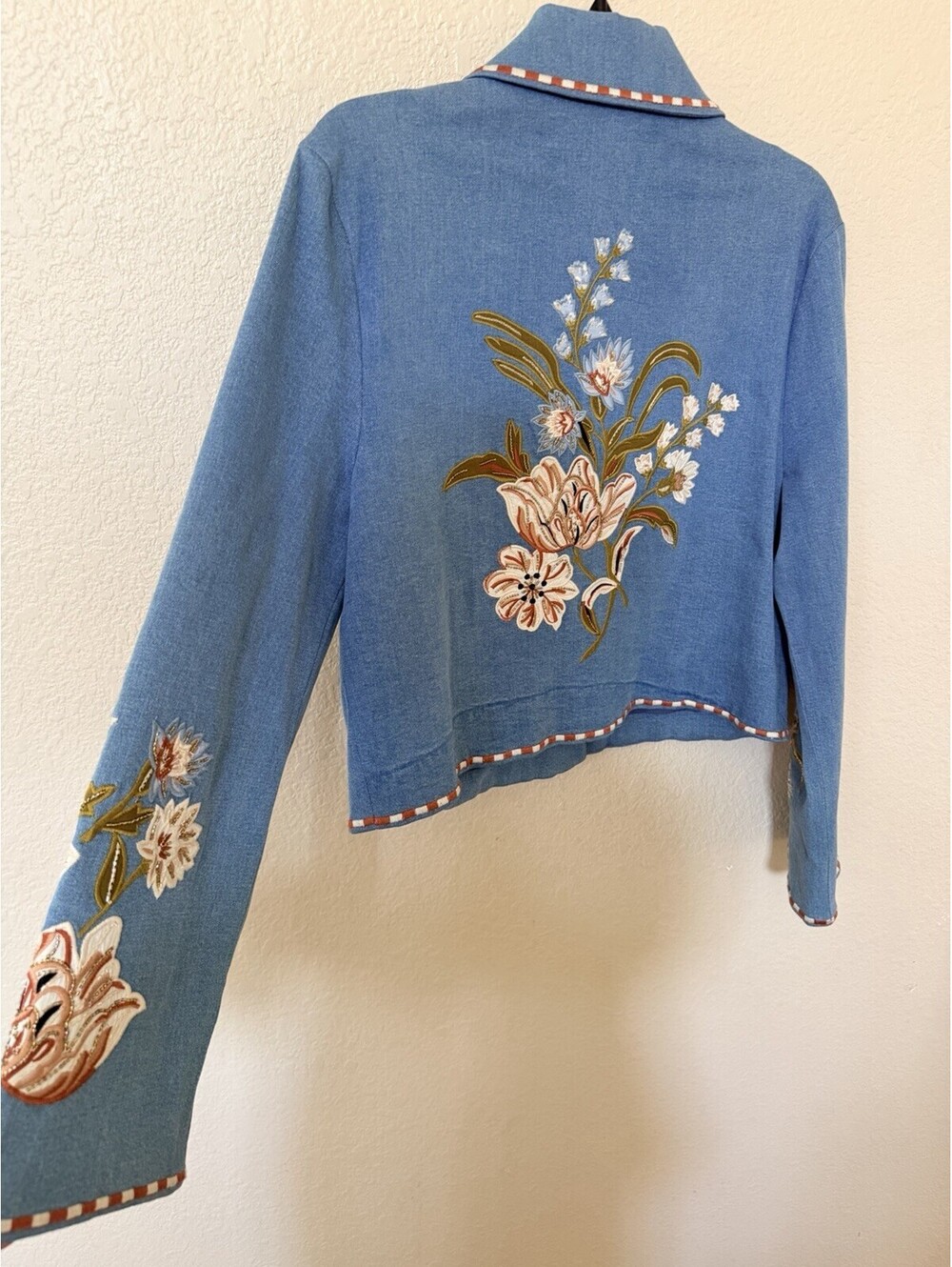 Veronica Beard Vikaria Floral Embroidery Stretch Cotton Jacket Jean Size 12 $898 - Picture 12 of 15